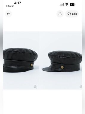 Lack of Color Black Leather Baker Boy Hat with Brass Button Detail